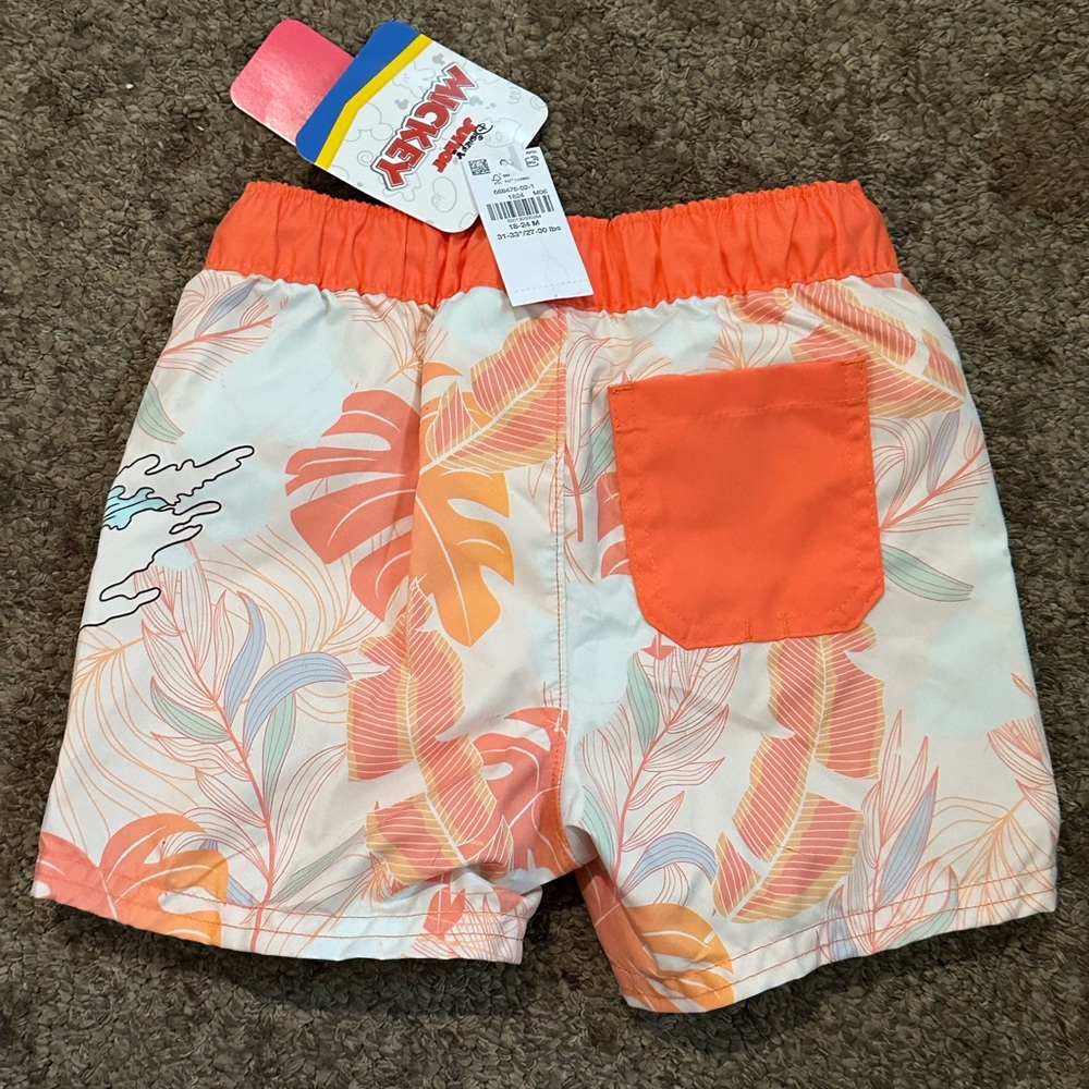 Disney Mickey Mouse Surfing Kids Shorts - Orange and White - Picture 3 of 3